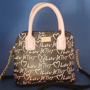 Betsey Johnson Black & Pale Pink Luv Satchel Handbag